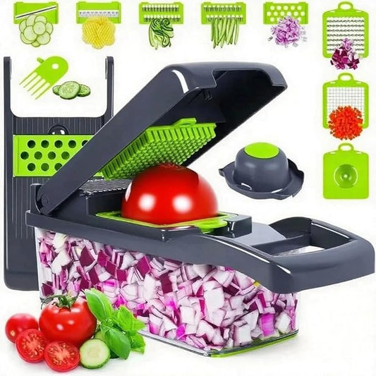 15-in-1 Vegetable Chopper, Multifunctional Mandoline Slicer with 8 Interchangeable Blades, with Container for Fruits, Veggies, Potato, Onion, Tomato – Kitchen Dicer Cheese Grater. By Lonachamari
