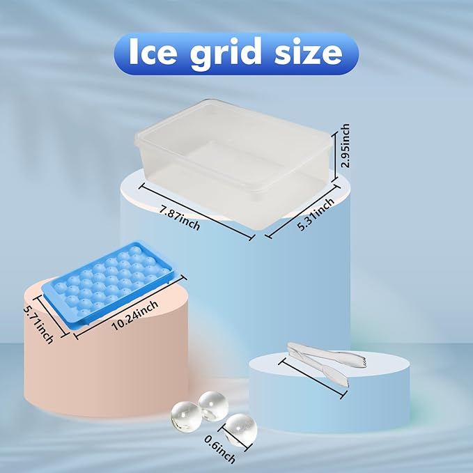 2 Pack Ice Cube Tray with Lid and Bin,Round Ice Cube Trays for Freezer, BPA-Free Circle Mini Ice Maker for Whiskey Cocktail Soda,Home & Bar Use