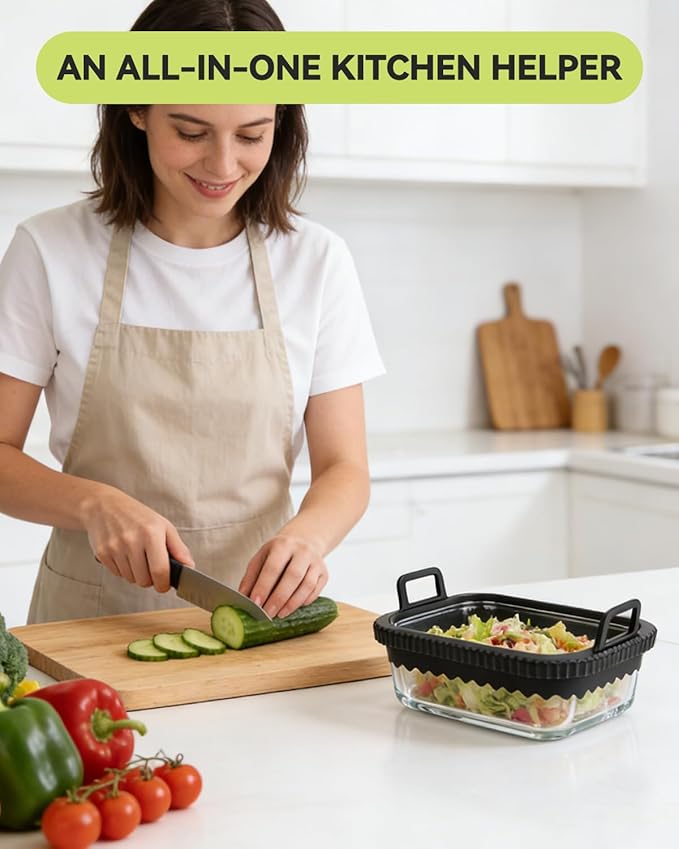 Air Fryer Glass Liner Reusable with Removable Silicone Ring, Air Fryer Accessories for Ninja Foodi DZ201/DZ401/DZ550, for COSORI/Chefman/Instant, Heat-Resistant, Dishwasher Safe & BPA-Free