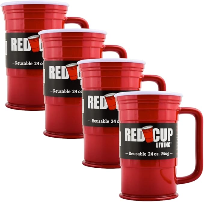 Red Cup Living 24Oz Party Mug Glass Tumbler- Reusable Unbreakable st patricks day accessories & spring break essentials Drinkware, Big Grip Tumbler,Root Beer Float Glasses - Pack of 4