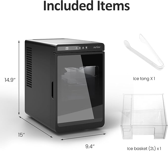 Crystal Clear Ice Maker, Compact Countertop Ice Machine, 3 x 1.6 Ice Cubes in10-Mins, Self-Cleaning, LED Light & Timer, Portable Electric Ice Maker for Kitchen, Bar, RV, Black