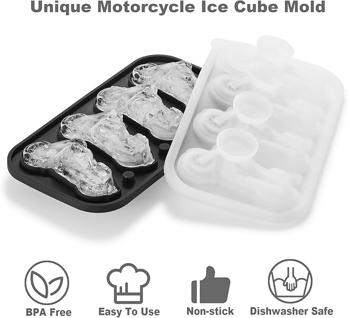 ACOOKEE Novelty Motorcycle Ice Cube Mold, Funny Motorcycle Gifts for Men, Holiday Stocking Stuffers for Men, Large Ice Cube Molds for Whiskey, Bourbon, Cocktails