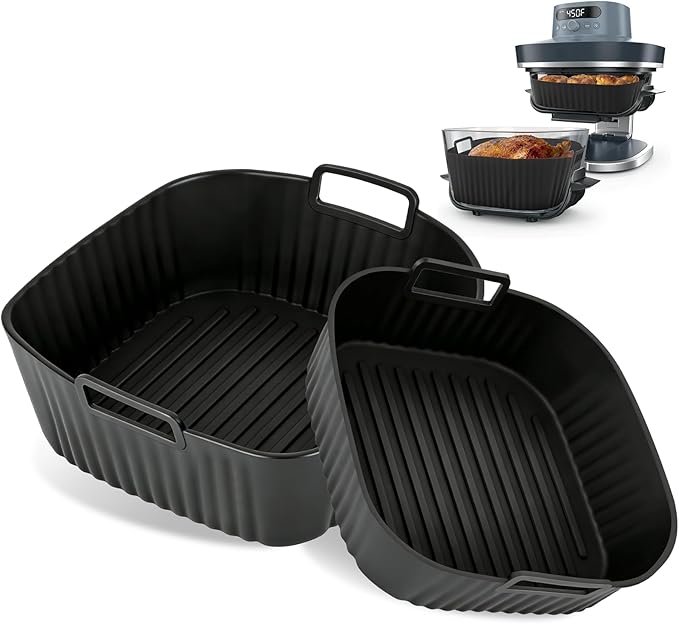 SelfTek 2 Pack Silicone Air Fryer Liners for Ninja Crispi Pro AS101CY - 2 Silicone Liners for 6 QT & 2.5 QT Glass Container, Easy Clean Air Fryer Basket Liners, Reusable Air Fryer Replacement Parts