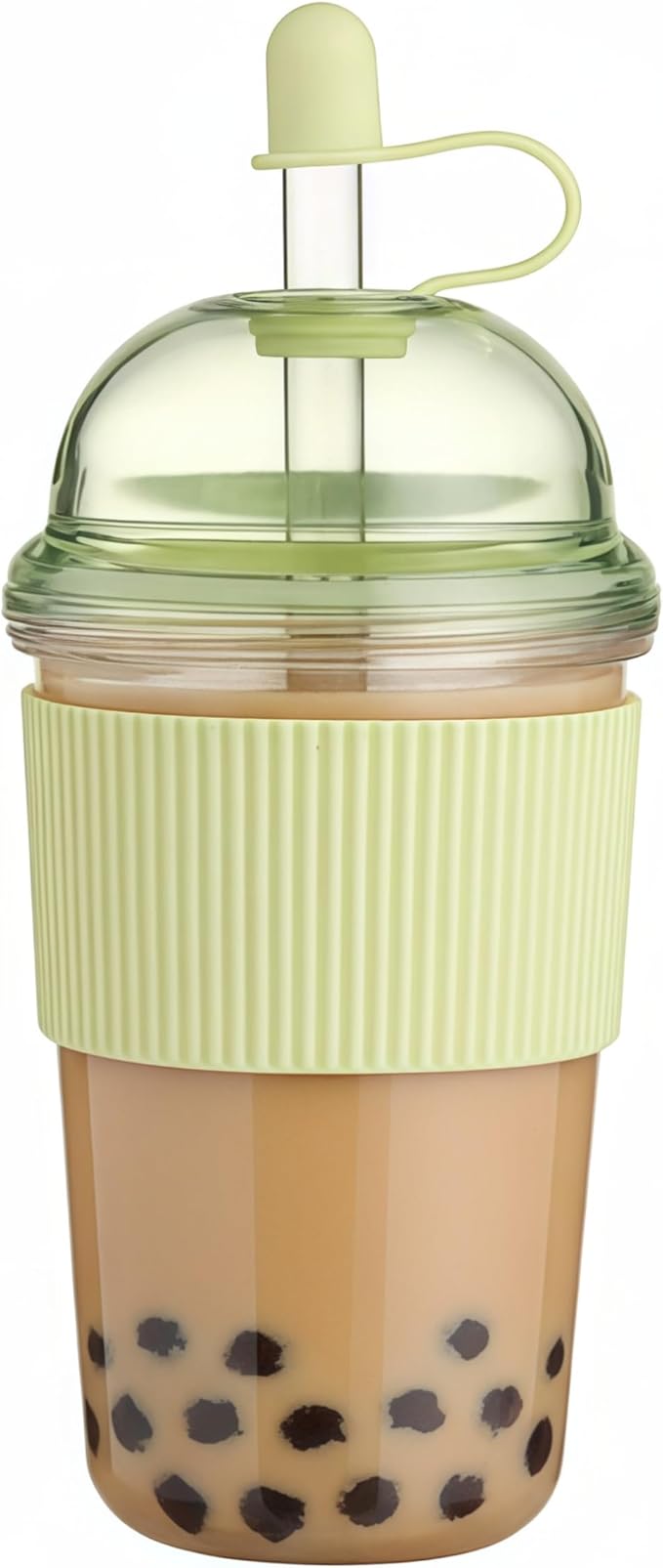 Reusable Ices Coffee Cups with Lids and Straws 17oz, Boba Cup with Straw, Tumbler with Silicone Sleeve for Cold Drinks, Iced Coffee, Bubble Tea Green,