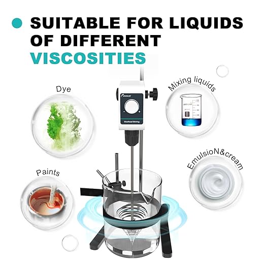 JOANLAB Overhead Stirrer Mixer Set 10L Capacity, Lab Mixer Stirrer 200-1200rpm Lab Overhead Mixer with Support Stand&Two Stirring Rods