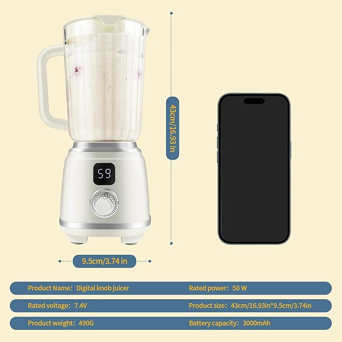 SUNHAIXIA Portable Blender - Citrus Juicer with Type-C Rechargeable (WHITE-600ML)