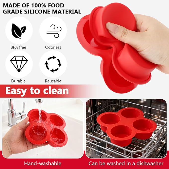 2 Pack Silicone Egg Bite Molds with 1 Spatula & 1 Brush, 4 Cups Silicone Air Fryer Baking Pan Non-Stick for Egg Bites, Cupcake, Tart, Frittata, Quiche, Muffins, Cornbread
