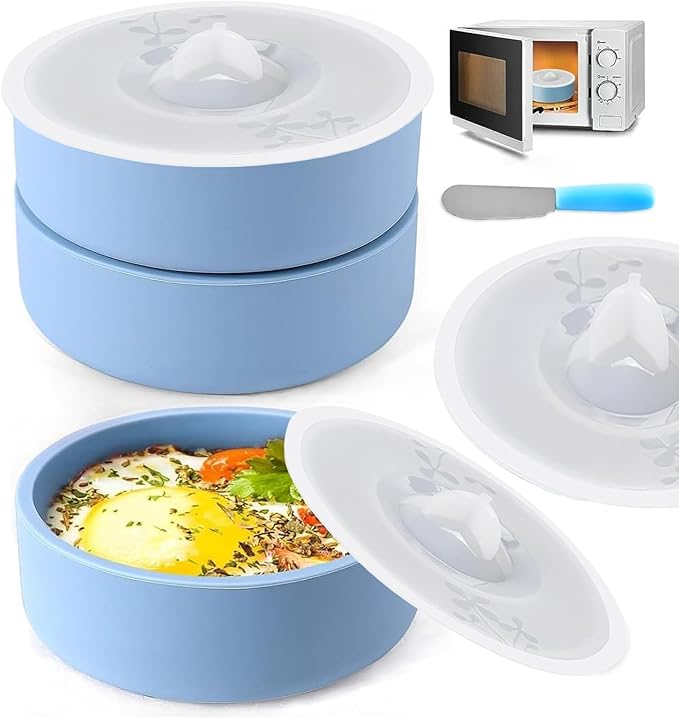 3Pcs ZHYEEDAA Air Fryer Egg Mold,Silicone Egg Molds, Individual Egg Bite Maker Reusable Egg Molds, Microwave Egg Cooker, BPA Free, Dishwasher Safe (Round-with lids)