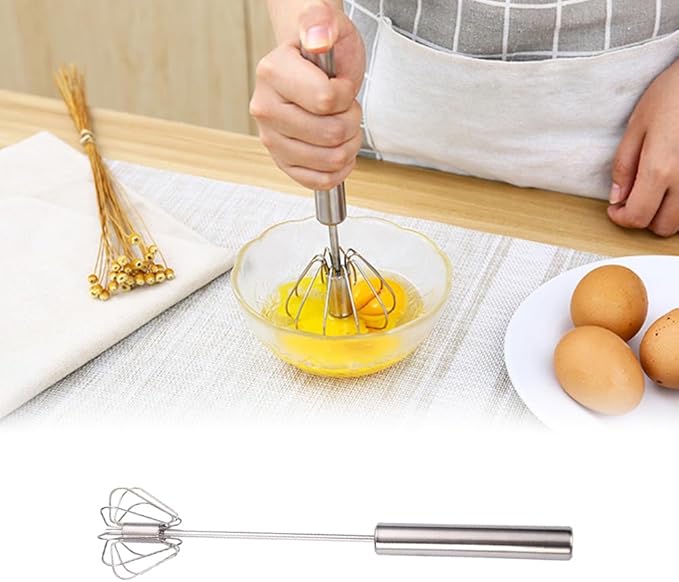 2026 Upgraded Stainless Steel Semi-Automatic Whisk, Stainless Steel Hand Push Rotary Whisk Egg Mixer, Hand Push Mixer Stirrer Tool Easy Whisk Egg Beater for Cooking (10 In)