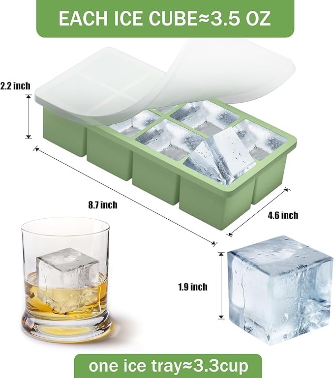Large Ice Cube Molds, 4 Pack Easy Release Ice Trays for Freezer with Lid, Stackable Square Big Silicone Ice Cube Tray BPA Free Slow Melting for Bourbon Whiskey, Cocktails, Iced Coffee