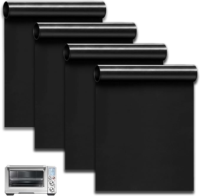 4 Packs Oven Liners for Bottom of Oven, 16"x12" Pre-Cut Rectangle Reusable Fiberglass Heat Resistant Non-Stick Mats for Breville BOV900BSS BOV950BSS Smart Oven Air Fryer Pro Convection Oven