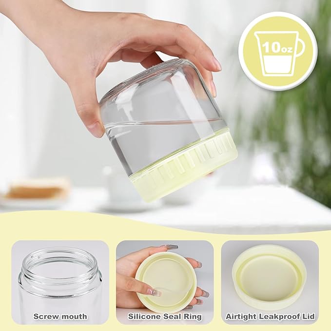 SHOWIN Overnight Oats Containers with Lids, 10oz Glass Jars with Lids 8 pcs, Milk White, Wide Mouth Mason jars for Salad, Yogurt, Snacks, Meal Prep