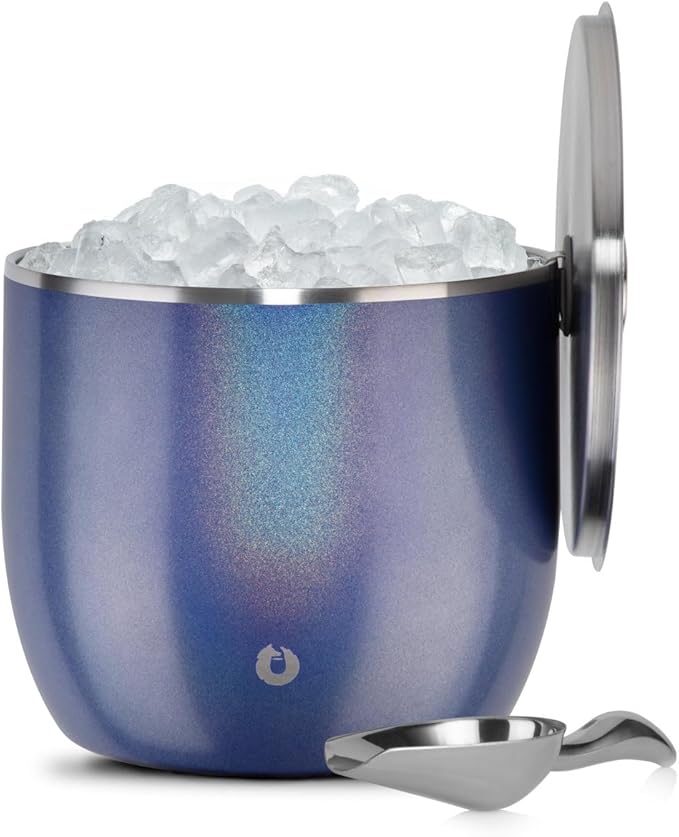Snowfox XL - Insulated Ice Bucket with Lid/Scoops, Premium Vacuum Insulated Stainless Steel Ice Buckets for Parties, Ice Box, Home Bar Accessories, Parties Supplies, Bar Decor, 7L, Blue