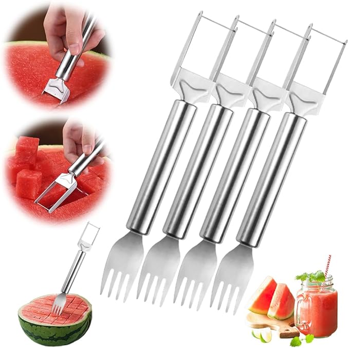 2-in-1 Stainless Steel Fruit Cutter Watermelon Cutter,2026 Watermelon Slicer Watermelon Cutters Melon Cutter Tool, Watermelon Cutting tool Stainless Steel for Kitchen (4pcs)