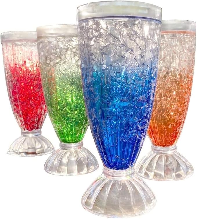 Lily's Home Frosted Freezer Milkshake Glasses, 12 oz Set of 4 – Double Wall Insulated Acrylic with Liquid Gel for Root Beer Floats, Smoothies & Ice Cream Sodas, Home Bar, Kitchen, Party & Dessert Shop