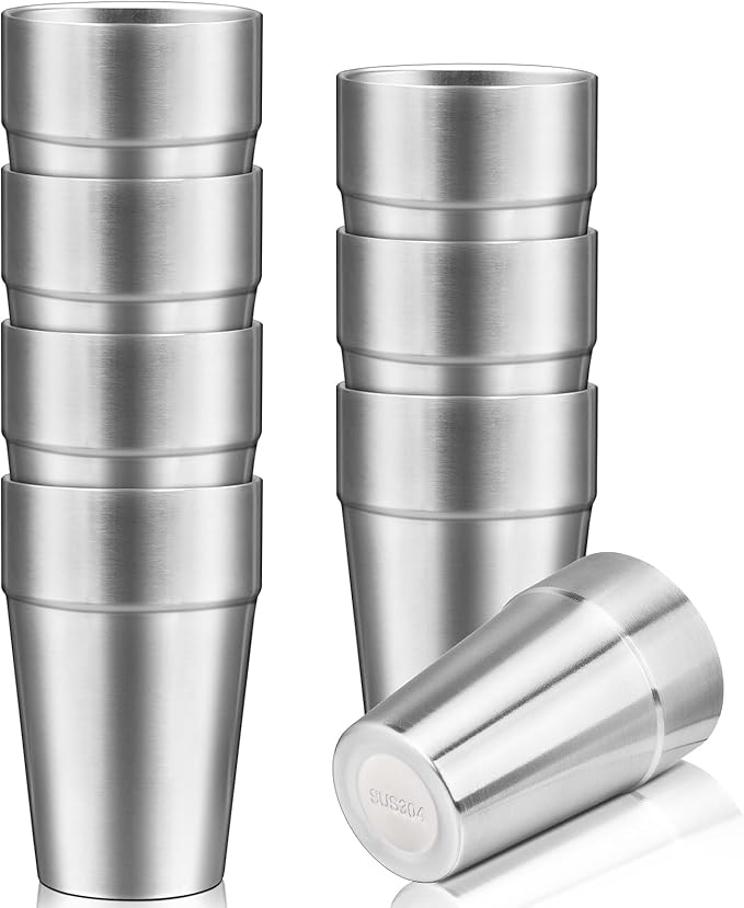 Double Wall Cup Stainless Steel, 16 oz Insulated Tumbler, 8 Pack Unbreakable Stackable Water Tumblers Insulated Metal Cup Premium Drinking Glasses for Travel Camping Home Outdoor