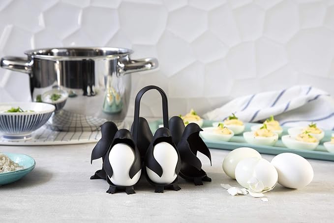 PELEG DESIGN Egguins Egg Cooker for Hard Boiled Eggs and Soft Boiled Eggs – 3-in-1 Boiled Egg Holder for Cooking, Fridge Storage & Serving – Unique Penguin Kitchen Gift, Holds 6 Eggs