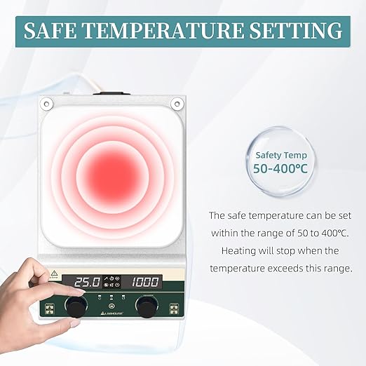 10L Capacity Magnetic Stirrer Hot Plate,350°C Heating & 2000 RPM, Includes Temp Probe and Stir Bar, Large 7.1" Square Hotplate