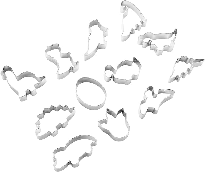 Dinosaur Cookie Cutters Set - Mini Small Sizes, 12pcs Biscuit Molds for Kids, Kitchen Tools for Cookie, Fruit, Fondant, Cake Decorations, Kid's Dinosaur Shapes