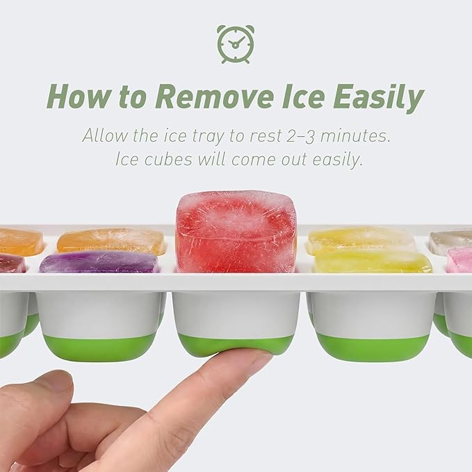 ChefAide Ice Cube Tray with Lid, 3 Pack 42 Cubes Durable Stackable Ice Cube Trays for Freezer with Removable Lids, Easy-Release Plastic & Silicone Ice Tray for Cocktail, Coffee