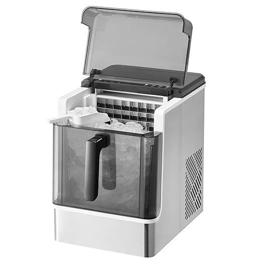 VEVOR Countertop Ice Maker, 32 Cubes Ready in 15 Mins, 46lbs in 24Hrs, Self-Cleaning Portable Ice Maker with Convenient Ice Transfer, Ice Machine with 2 Sizes Ice Cube for Home Kitchen Office Party