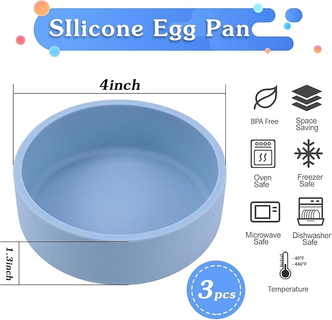 3Pcs ZHYEEDAA Air Fryer Egg Mold,Silicone Egg Molds, Individual Egg Bite Maker Reusable Egg Molds, Microwave Egg Cooker, BPA Free, Dishwasher Safe (Round-with lids)
