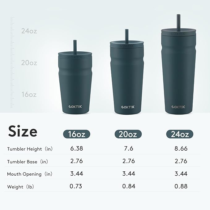 COKTIK 16oz Insulated Tumbler with Lid and Straw Iced Coffee Cup Reusable Stainless Steel Travel Mug Water Bottle Cupholder Friendly for Women Men Her Him (Twilight Fog)