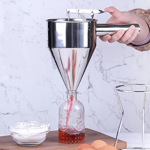 KAYCROWN Pancake Batter Dispenser, 1200ml Stainless Steel Funnel Cake Dispenser with Stand and Basting Brush, Great for Cupcakes, Waffles, takoyaki or Any Baked Goods, Batter Funnel Dispenser