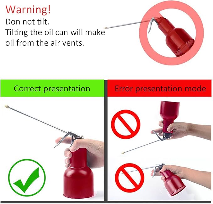 500ML Metal High Pressure Feed Oil Spray Gun Bottle Oil Can with Detachable Metal Straight & Flexible Spout