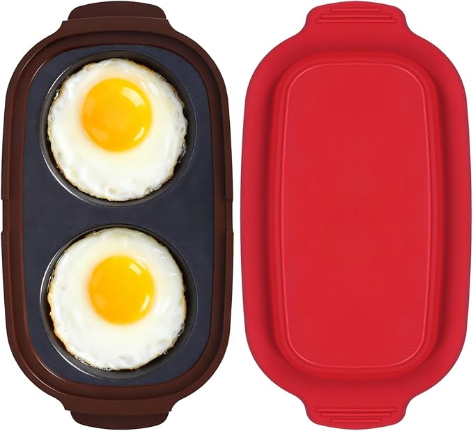 Quick-Heat Microwave Egg Cooker|Poacher|fryer, Multi-use Maker for 2 Eggs for Breakfast Sandwiches, Dishwasher-Safe Portable for Home,Travel,Gifts (Red)