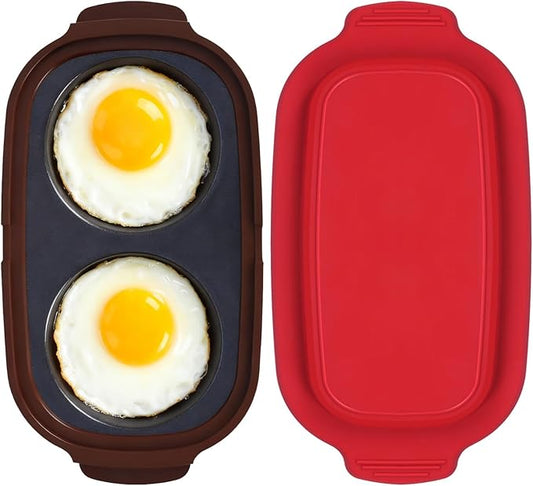 Quick-Heat Microwave Egg Cooker|Poacher|fryer, Multi-use Maker for 2 Eggs for Breakfast Sandwiches, Dishwasher-Safe Portable for Home,Travel,Gifts (Red)