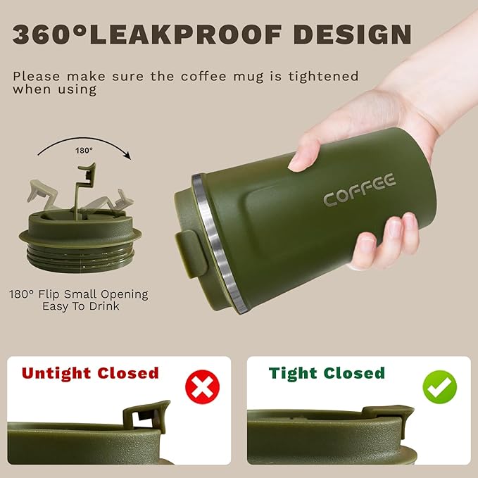 SPLMIFA Travel Coffee Mugs Leak-Proof, Reusable Coffee Cups with Lids, Stainless Steel Vacuum Insulated Coffee Tumblers, Thermal Insulation Cups for Men and Women Hot & Cold Drinks(2nd-Green, 17OZ)