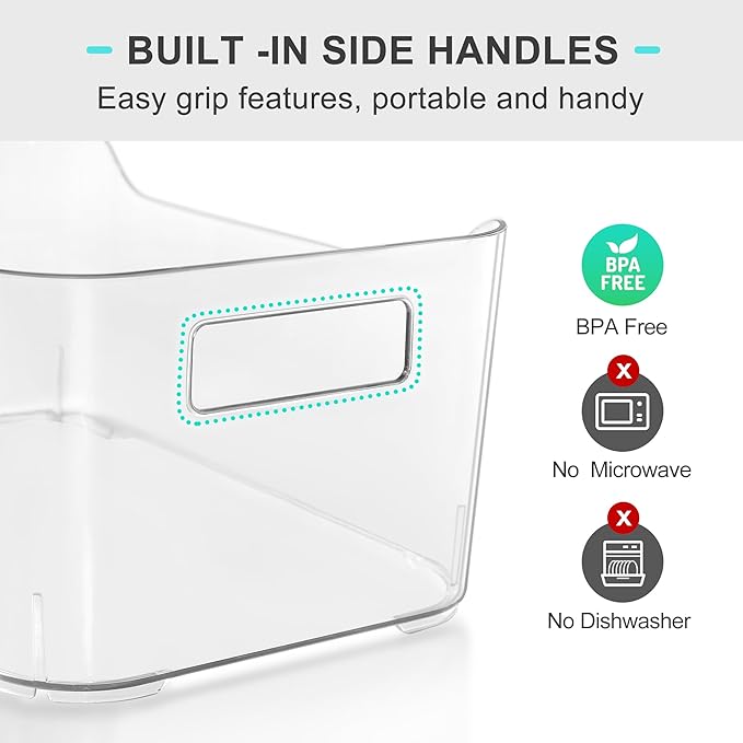 Heyuzb 12 Pack Plastic Storage Bins, Clear Pantry Organizers and Storage, Multi-Use Organizer Bins for Kitchen, Office, Fridge, Cabinet and Shelf Organization
