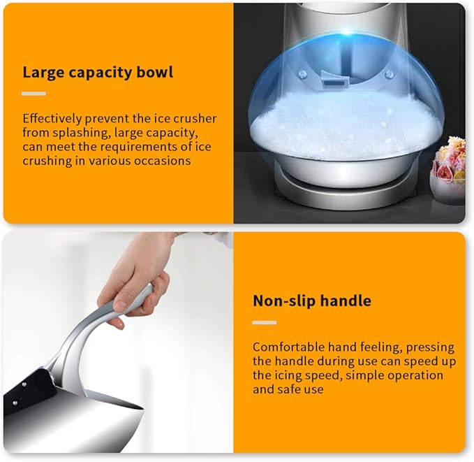 Shaved Ice Machine, Electric 3 Blade Snow Cone Machine, 380W Crusher Ice Maker, 286 lb/hr Ice Crusher, Commercial and Home Ice Crusher (Orange)