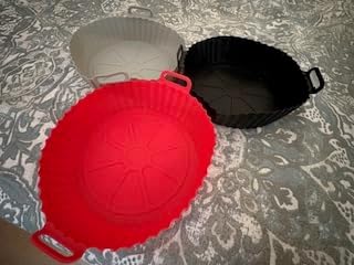 Round Washable Silicone Air Fryer Liners 3 Pack Black, Gray and Red