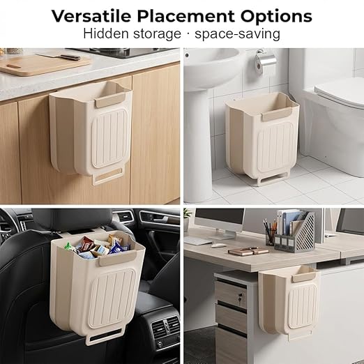 2026 New Foldable Hanging Trash Can, 6L/11L Hanging Bin for Kitchen Cabinet Doors, for Kitchens, Bathrooms, RVs, Cars & Camping (Cream White, 6 Liters)