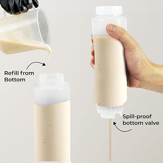 Restaurantware 16oz. FIFO Inverted Plastic Squeeze Bottle with Refill and Dispensing Lids - First In First Out - Perfect for Restaurants Catering and Food Trucks - 1ct box