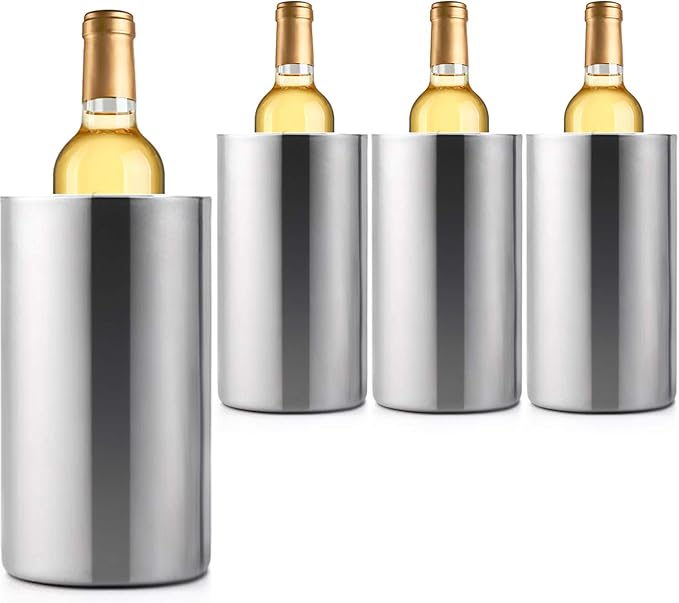 Jolitac 4 Pack Wine Chiller Bucket, Stainless Steel Double Wall Wine Cooler Bucket, Keeps Cold for Hours Wine Bottle Cooler Chiller Insulated Champagne Beer Ice Bucket (4 PCS)