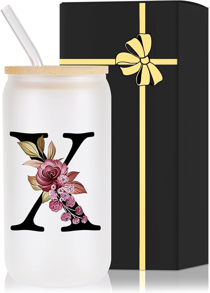 Monogrammed Glass Drinking Cup With Lid Straw Women Female Teacher for Birthday Christmas Holiday Xmas Personalized Unique Custom Inexpensive Present Gifts Im Sorry You Are My Sunshine,X