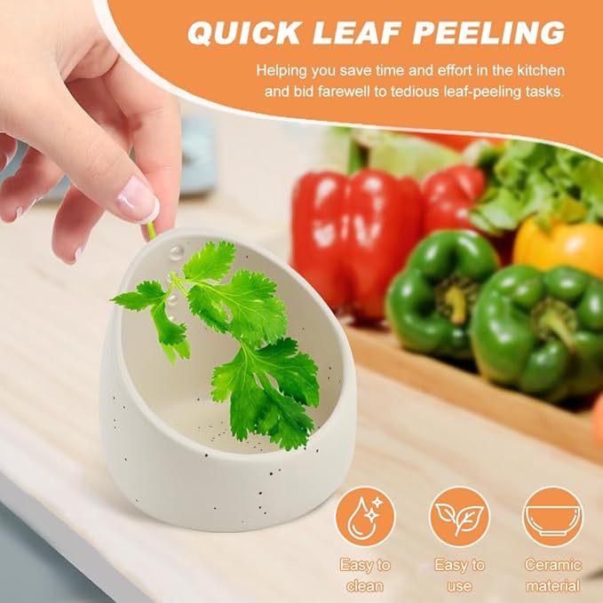 Upgrade Pottery Herb Stripper Bowl - Handmade Ceramic Peeling Cup with Round Holes, Efficient Leaf Removal Tool for Kale, Cilantro, Thyme, Parsley, Kitchen Gadget(White)