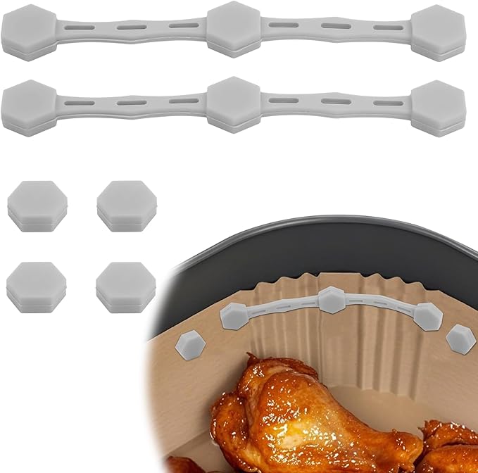 2 Sets Air Fryer Magnet Silicone Buckle, Air Fryer Magnets for Parchment Paper Liners Silicone Magnetic Buckle Prevent Paper Burning Kitchen Accessories (Gray)