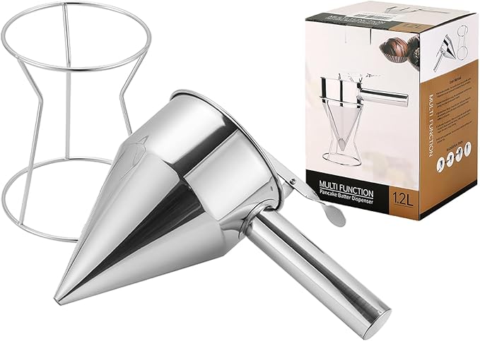 40OZ/1200ML Stainless Steel Pancake Batter Dispenser, Piston Funnel Dispenser with Stand Detachable Handle for Takoyaki Baking Cake Desserts (1200ML/40OZ)