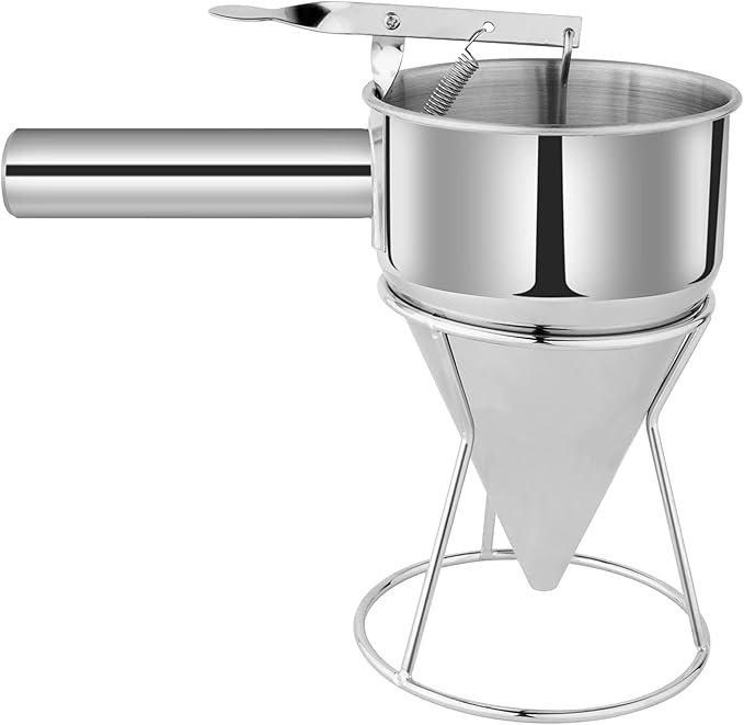 Stainless Steel Pancake Batter Dispenser with Squeeze Handle, Multi-Nozzle Funnel Cake Stand for Pancakes, Cupcakes, Takoyaki, Chocolate Balls, and Baked Goods, Multi-Caliber Design (1200 ml)