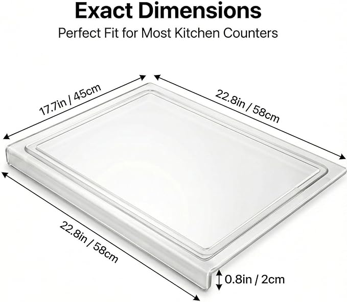 Acrylic Cutting Board with Counter Lip,17x13 Inch Clear Chopping Board, Non-Slip Ease to Clean Anti-Scratch Kitchen Cutting Boards with Lip for Countertop,Ideal for Food-Fruits,Bread,Vegetables Prep