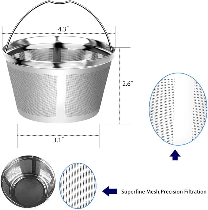 Reusable Stainless Steel Coffee Filter for Mr Coffee 8-12 Cup Drip Brewers, Permanent Replacement Filter, Ultra Fine Mesh, Dishwasher Safe, BPA-Free
