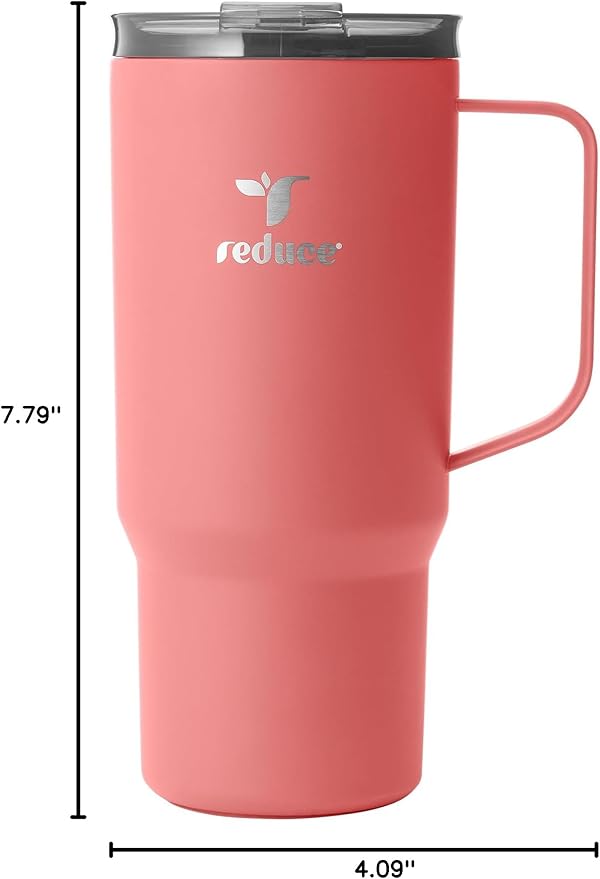 REDUCE 24 oz Hot1 Vacuum Insulated Mug for Hot Tea, Coffee and Other Hot Drinks - With Flo-Motion Lid and Handle, Single-Serve and Cupholder Friendly, Keeps Drinks Hot for up to 8 Hrs, Baked Clay