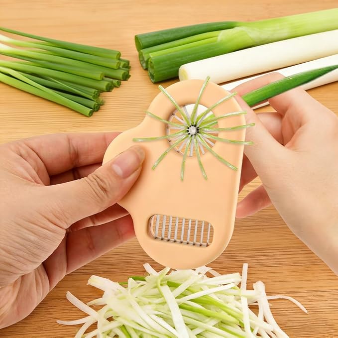 Green Onion Shredder & Slicer, 12 Blade Stainless Steel Scallion Cutter with Safety Design, Removable Blade Bean Slicer, Perfect for Blooming Onion, Chili & Celery(COLOR:orange)