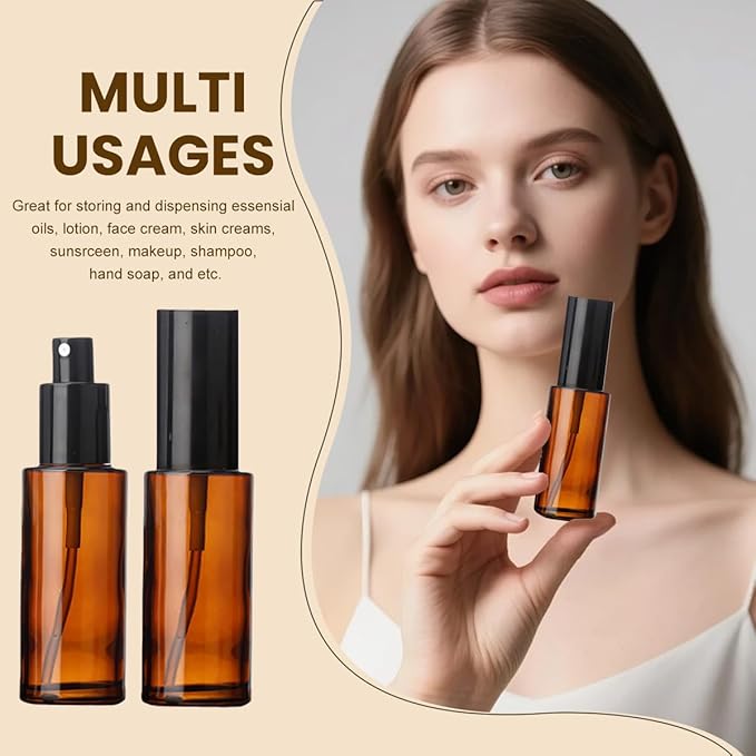 2 Pcs 120 ml / 4 oz Amber Glass Spray Bottles Empty Refillable Fine Mist Spray Bottle Cosmetic Storage Containers for Essential Oil Aromatherapy Makeup Travel (60ML/2OZ)