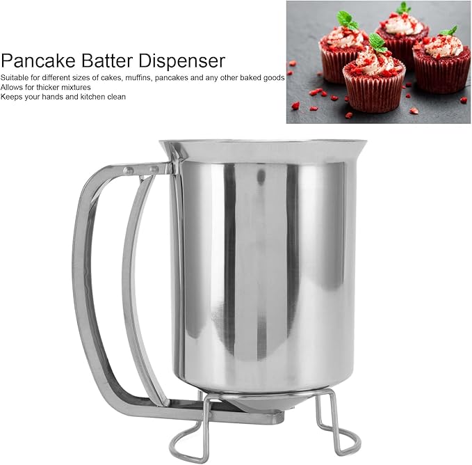 Pancake Batter Dispenser with Funnel, 1000ml, Stainless Steel, for Baking Cupcakes Muffins Crepes Waffles