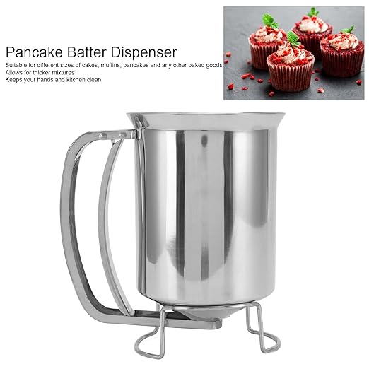 Pissente Pancake Batter Dispenser Handheld Stainless Steel Pancake Dispenser for Baking Cupcakes Muffins, 10.5x16.2cm